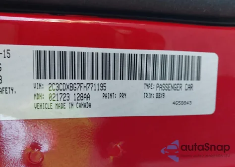 2015 Dodge Charger Se из США, поврежденный, VIN 2C3CDXBG7FH771195